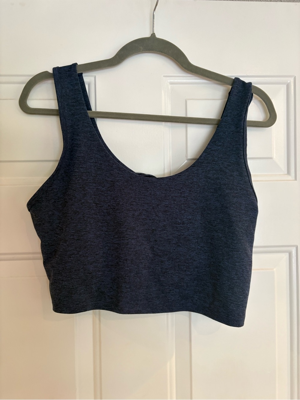 Navy Blue Cropped Tank Top Open Twist Back + Built-In Bra